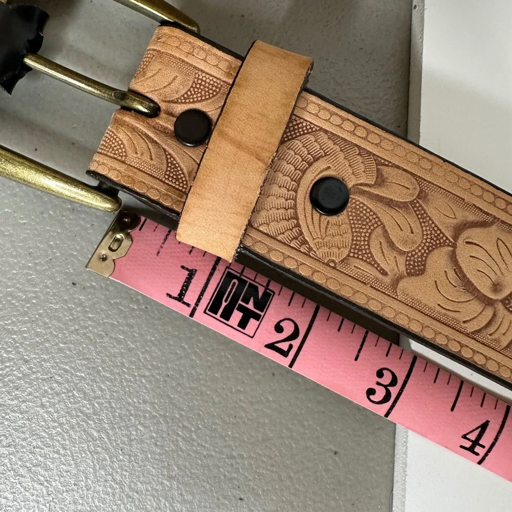 Canterbury Tooled Leather Belt Tan Floral Full Grain Cowhide USA Made Mens 36
